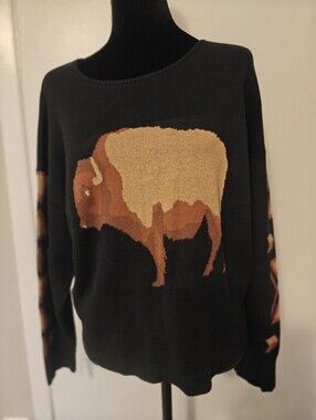 Cotton & Rye Women's Buffalo Crew Sweater black M Bison Cotton South Western